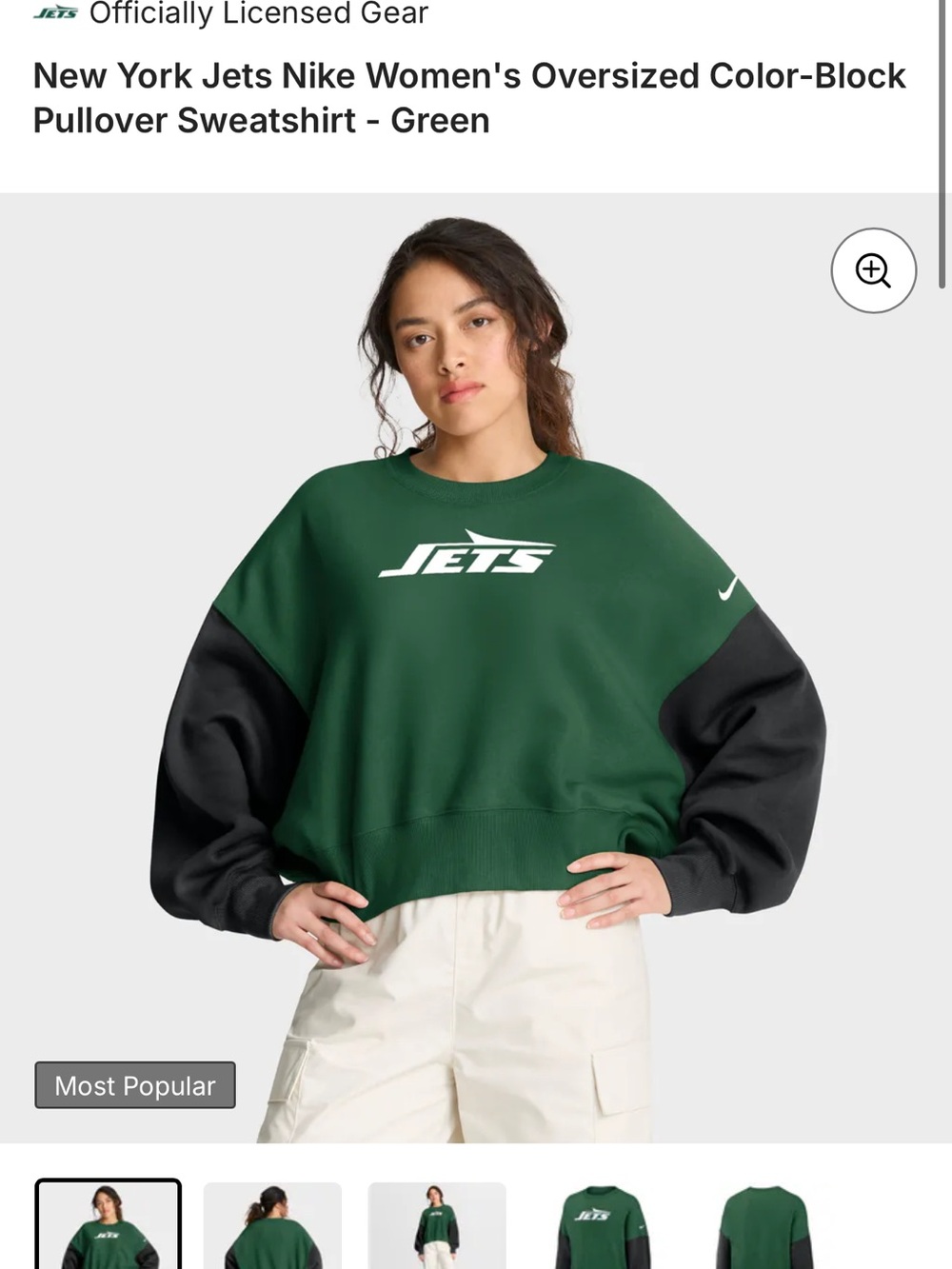 NEW Nike New York Jets Nike Oversized Crew Fleece Womens XL Athlesure